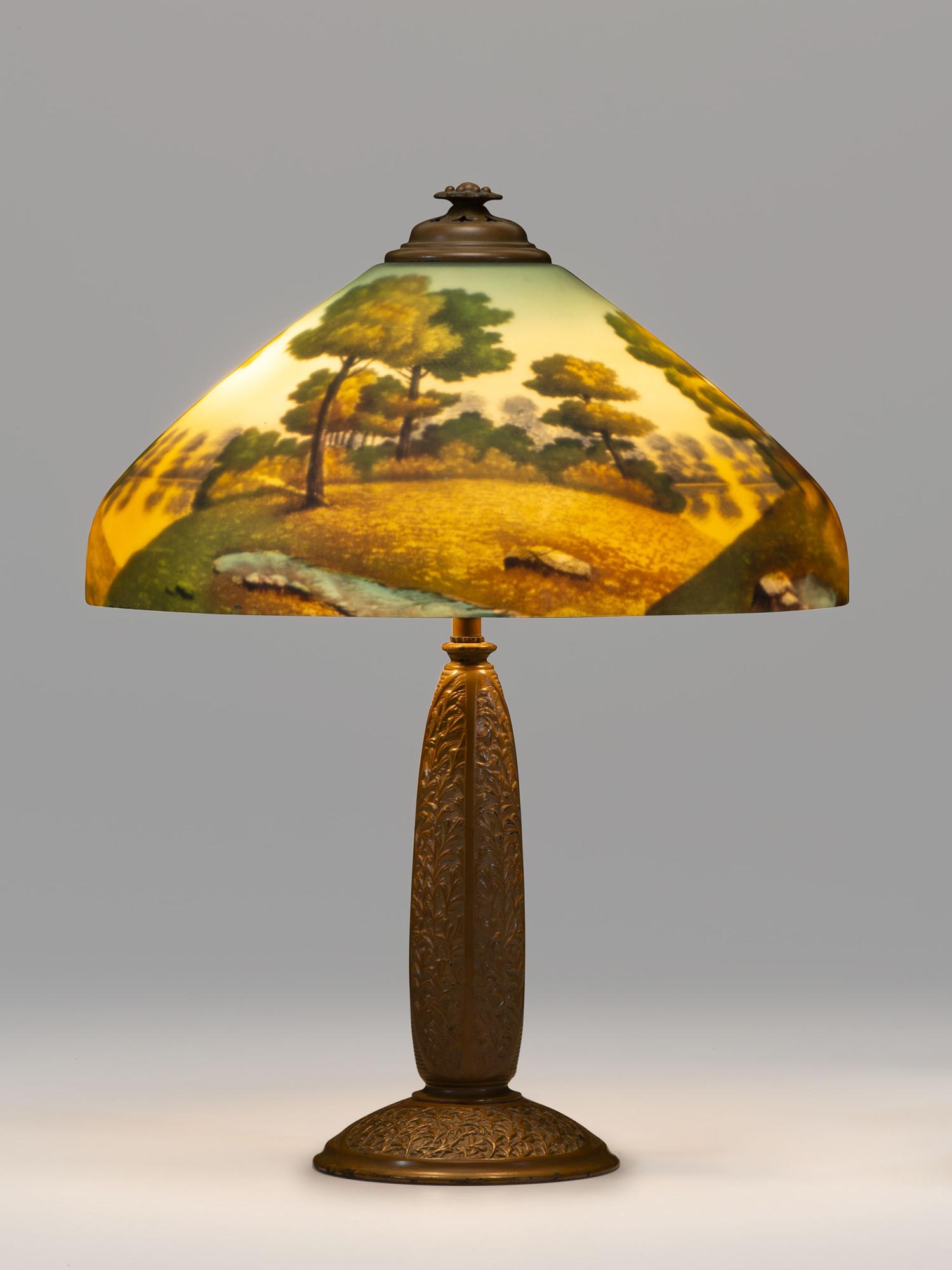 A Reverse Painted Glass Table Lamp