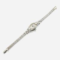 A lady's platinum and white gold diamond bracelet watch, Hamilton