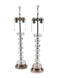 A Pair of Rock Crystal and Silvered Wood Table Lamps