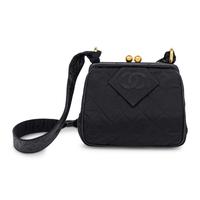 Chanel, Kiss Lock Shoulder Bag in Quilted Black Taffeta