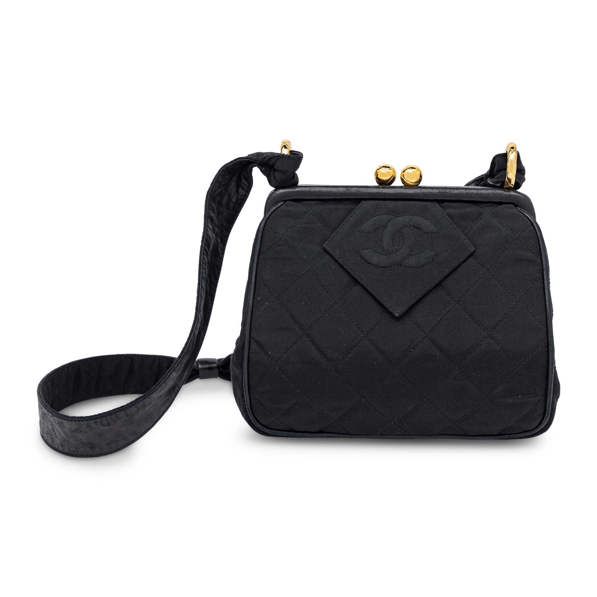 Chanel, Kiss Lock Shoulder Bag in Quilted Black Taffeta