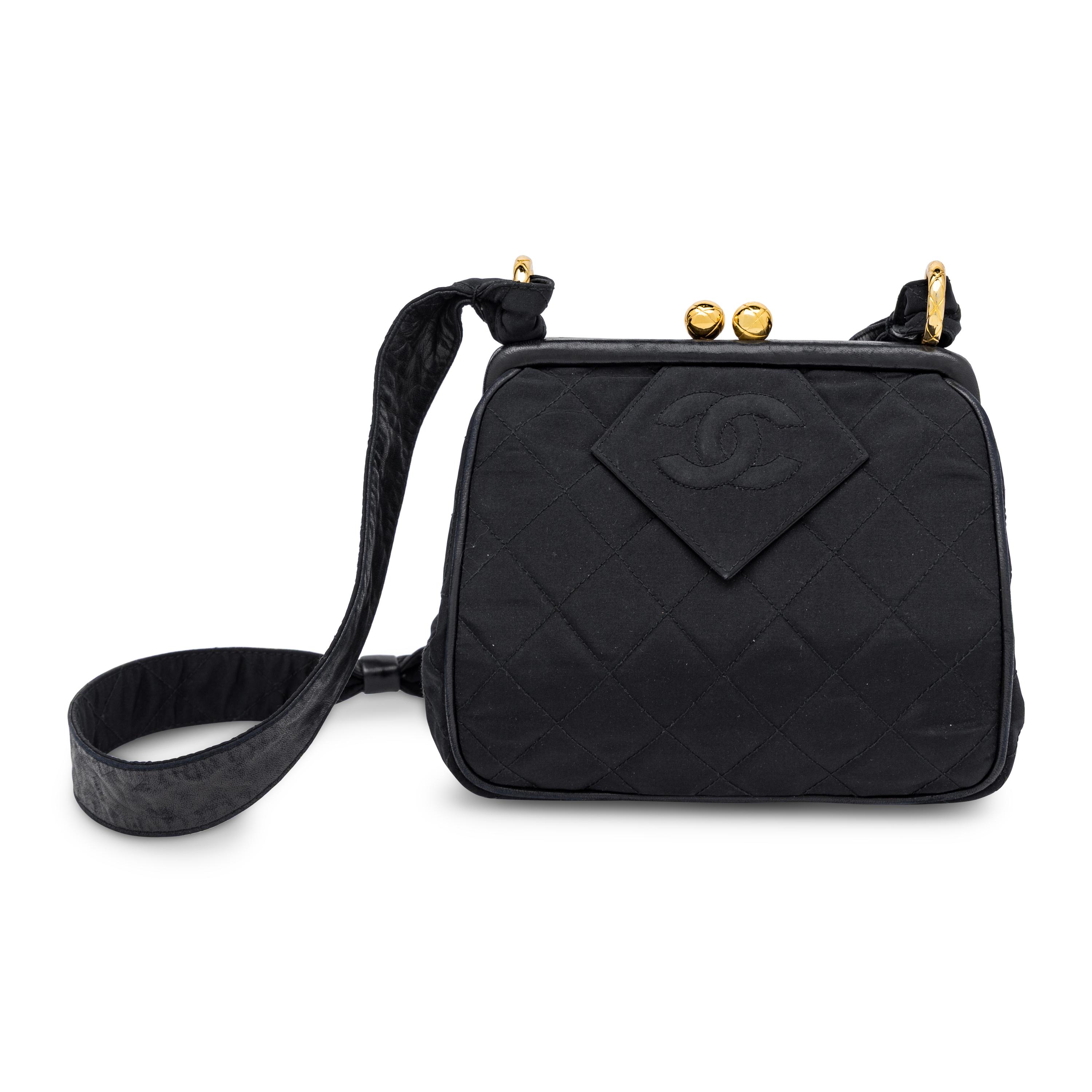 Chanel, Kiss Lock Shoulder Bag in Quilted Black Taffeta