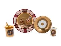 Four Vienna Painted and Parcel Gilt Porcelain Articles