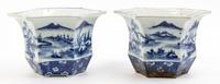 A Pair of Blue and White Porcelain Jardinieres Diameter 9 1/2 inches.