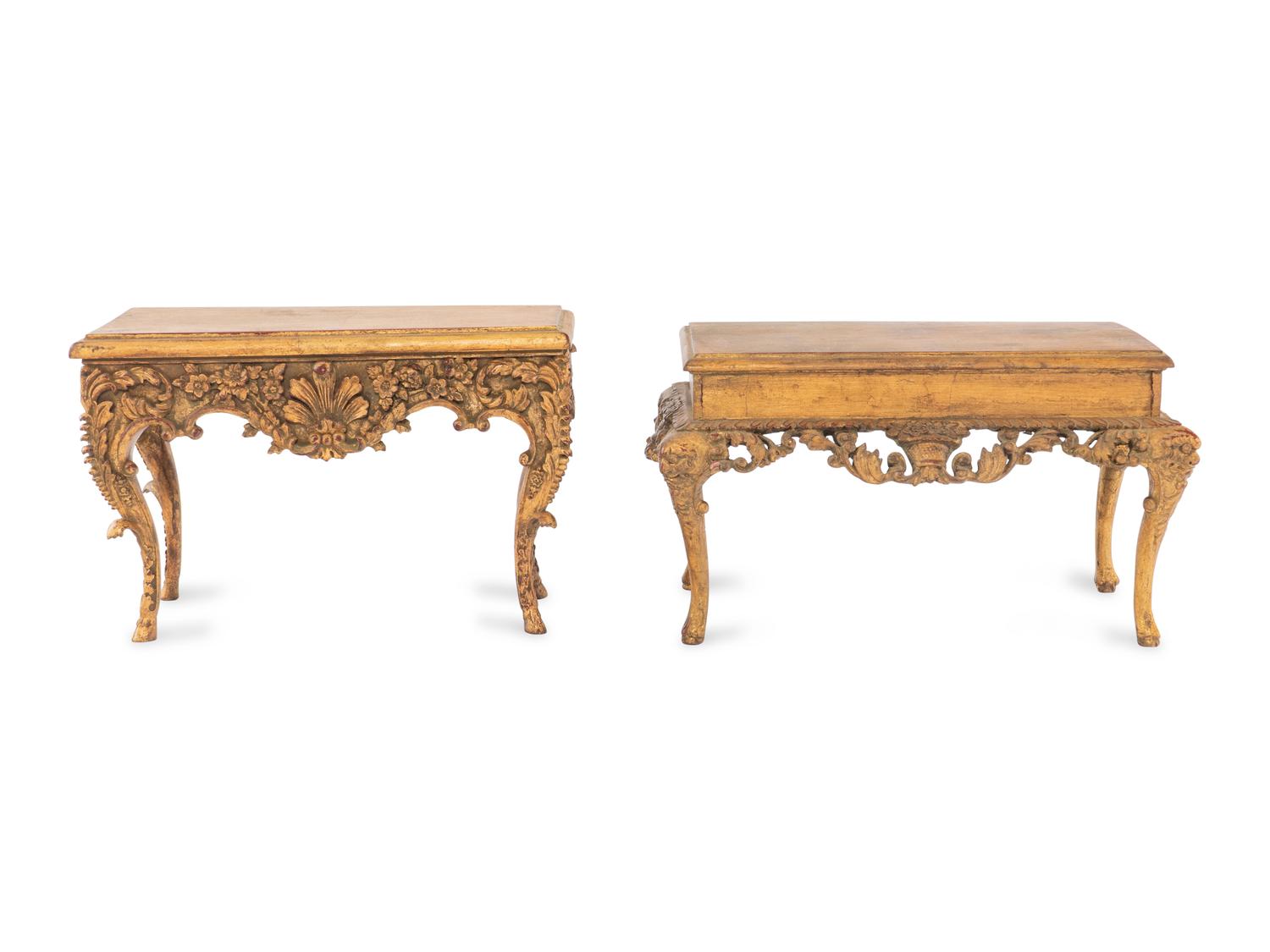 Two Continental Style Diminutive Giltwood Tables