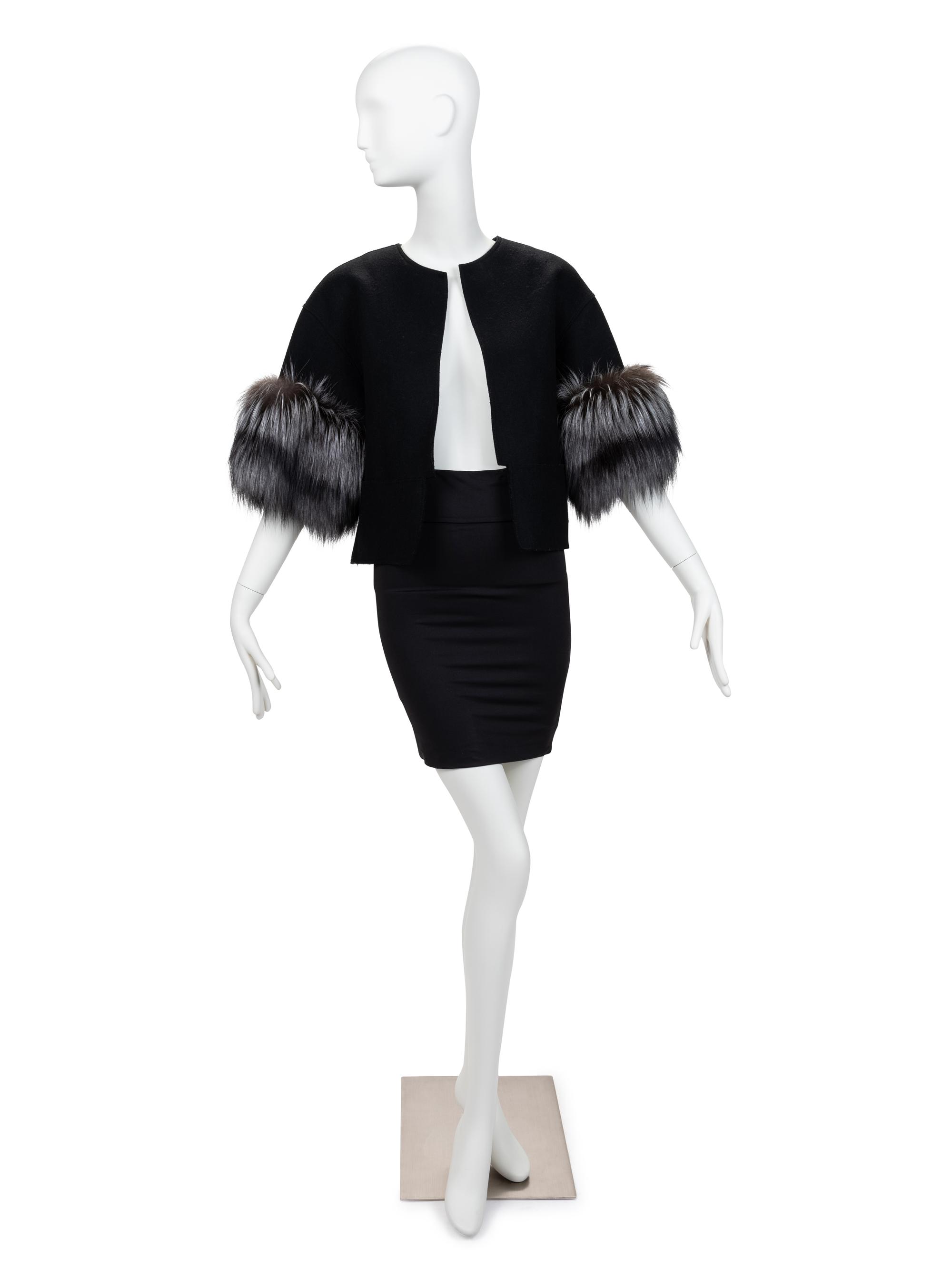 Carolina Herrera Wool Jacket with Fox Fur Cuffs