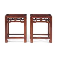 A Pair of Chinese Huanghuali Corner Leg Stools, Fangdeng, Late Qing Dynasty 清晚期 黃花梨方凳一對