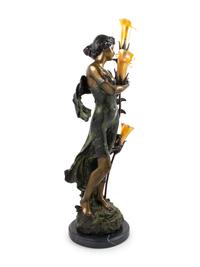 A French Bronze Newel Post Lamp