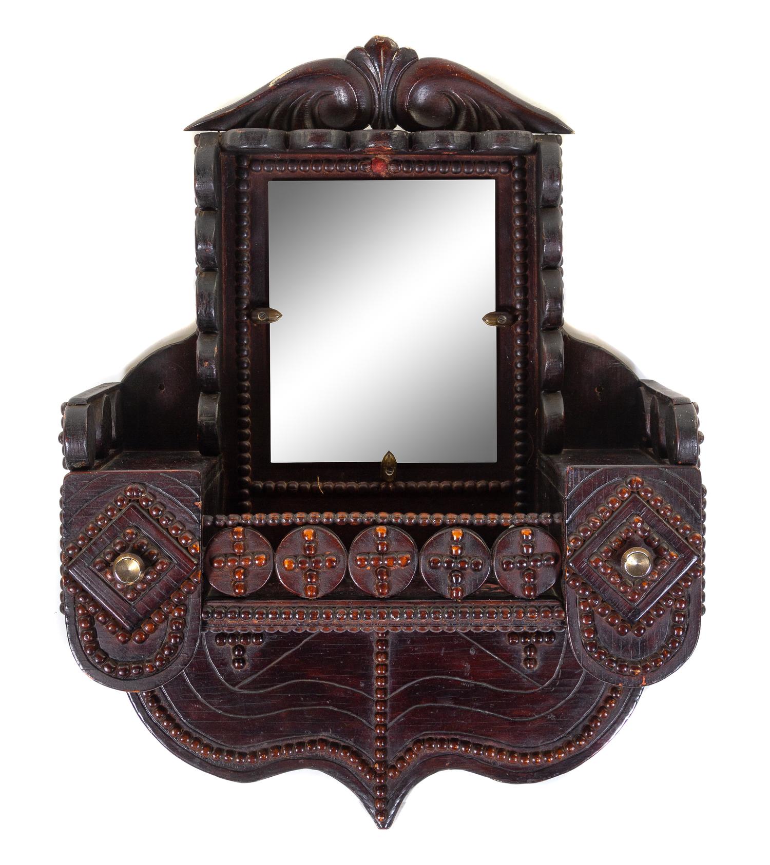 A Tramp Art Hanging Shelf Height 28 x width 20 x depth 9 inches. — CIRCA 1930