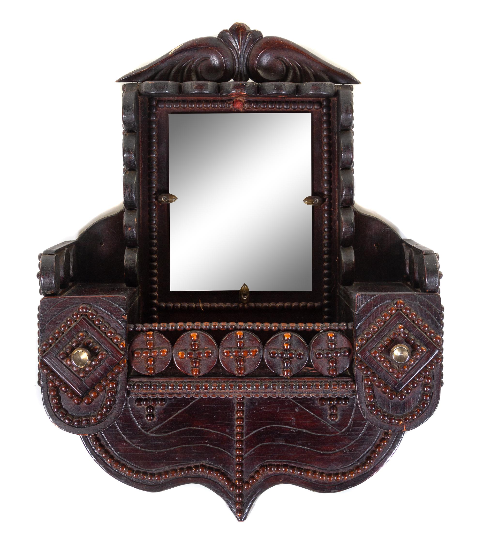 A Tramp Art Hanging Shelf Height 28 x width 20 x depth 9 inches. — CIRCA 1930