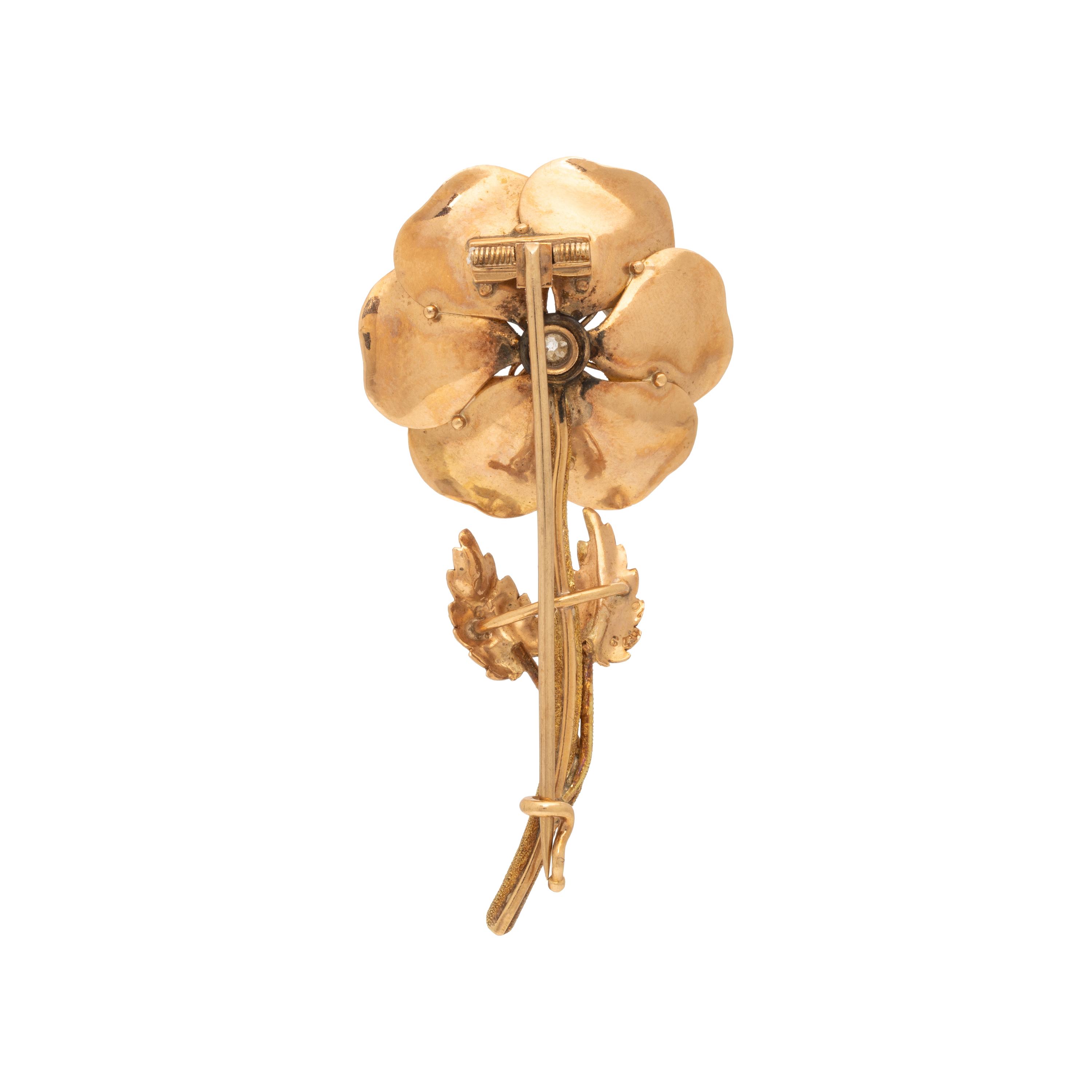 Bicolor Gold and Diamond Flower Brooch