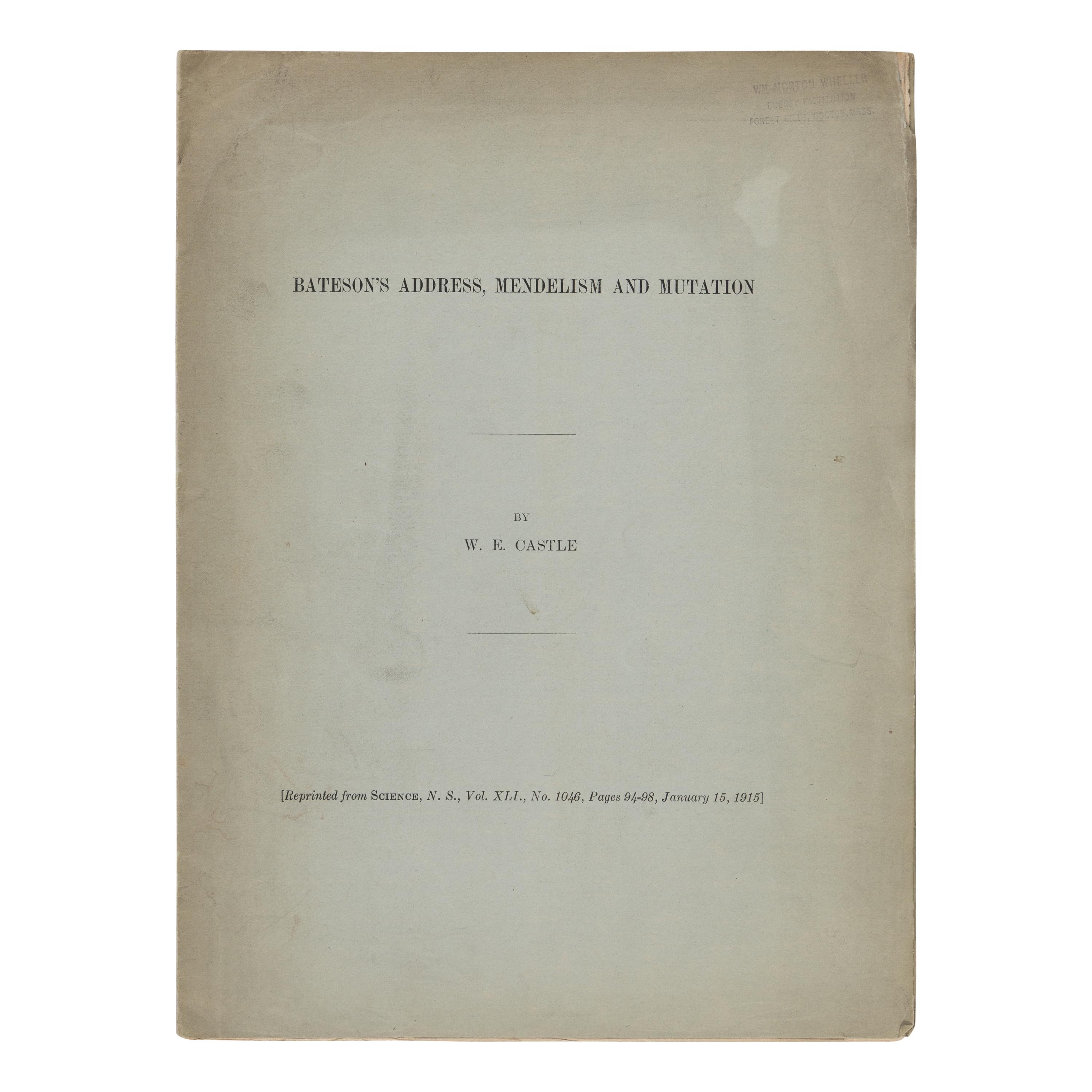 Morgan, Thomas Hunt (1866-1945). A group of 19 titles, many from the library of William Morton Wheeler, including:
