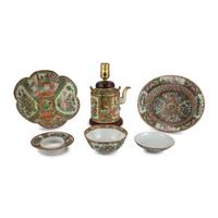 A Collection of Chinese Export Rose Medallion Porcelain Table Articles