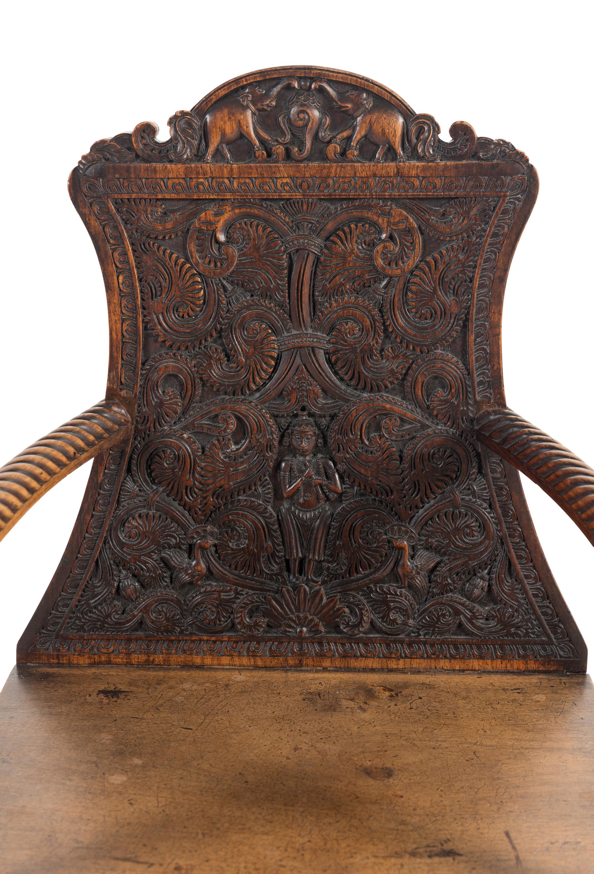 An Anglo-Burmese Carved Padouk Armchair