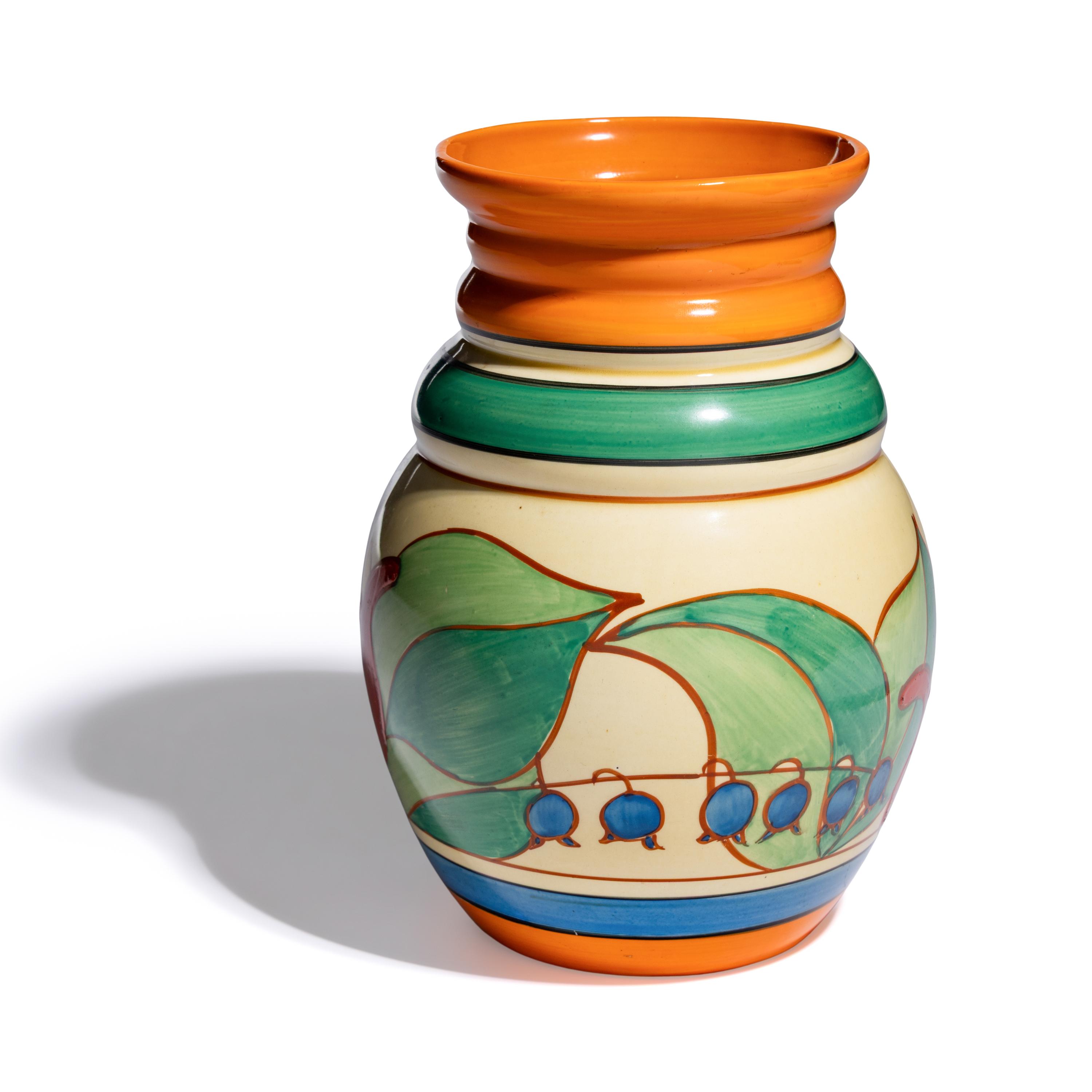 Clarice Cliff (English, 1899-1972) — Red Tulip (Tulip & Leaves) pattern vase