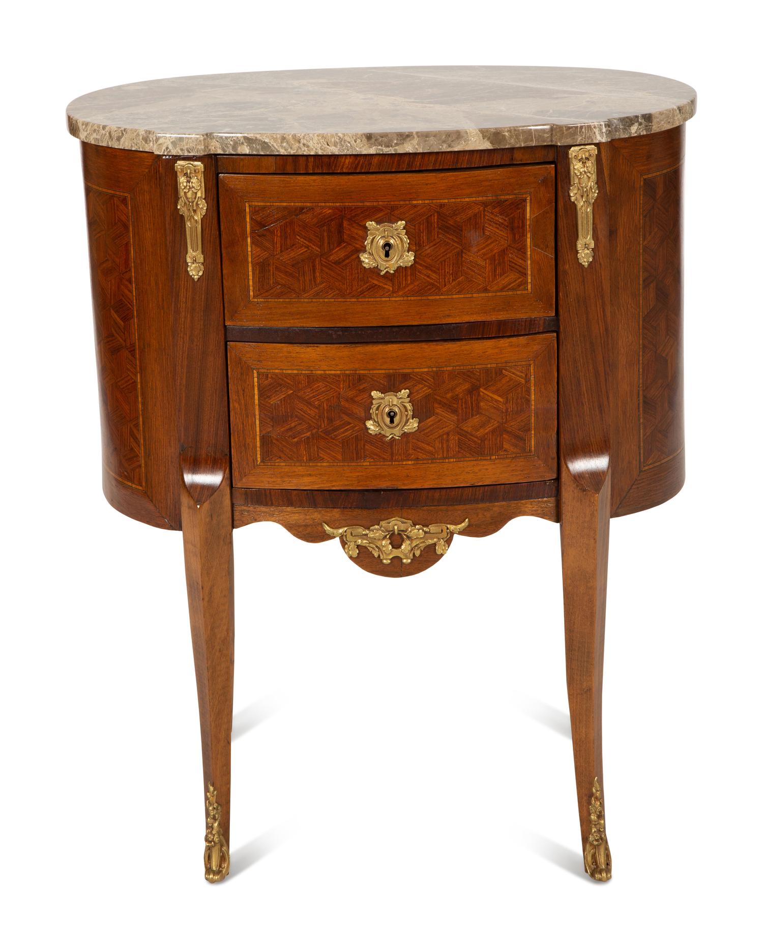 A Louis XVI Style Brass Mounted Parquetry Chiffonier
