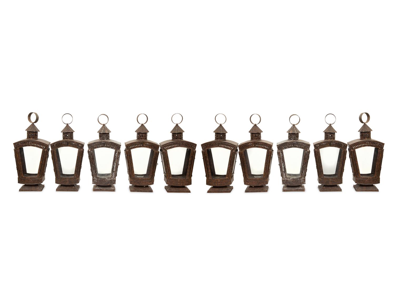 A Group of Ten Patinated Metal Lanterns