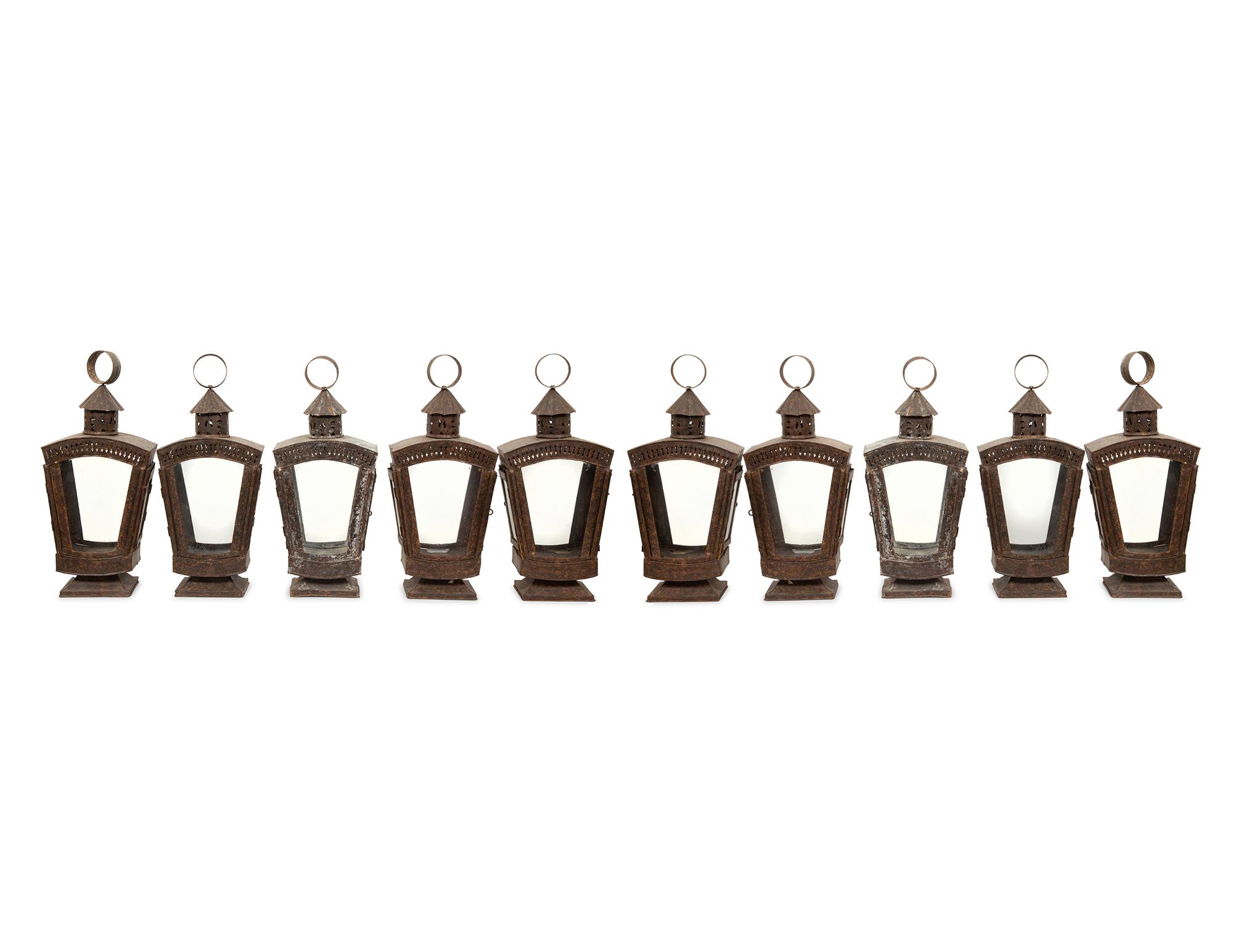 A Group of Ten Patinated Metal Lanterns