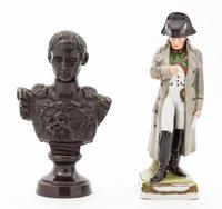 Two Napoleonic Decorative Articles Height of porcelain figure 8 inches.