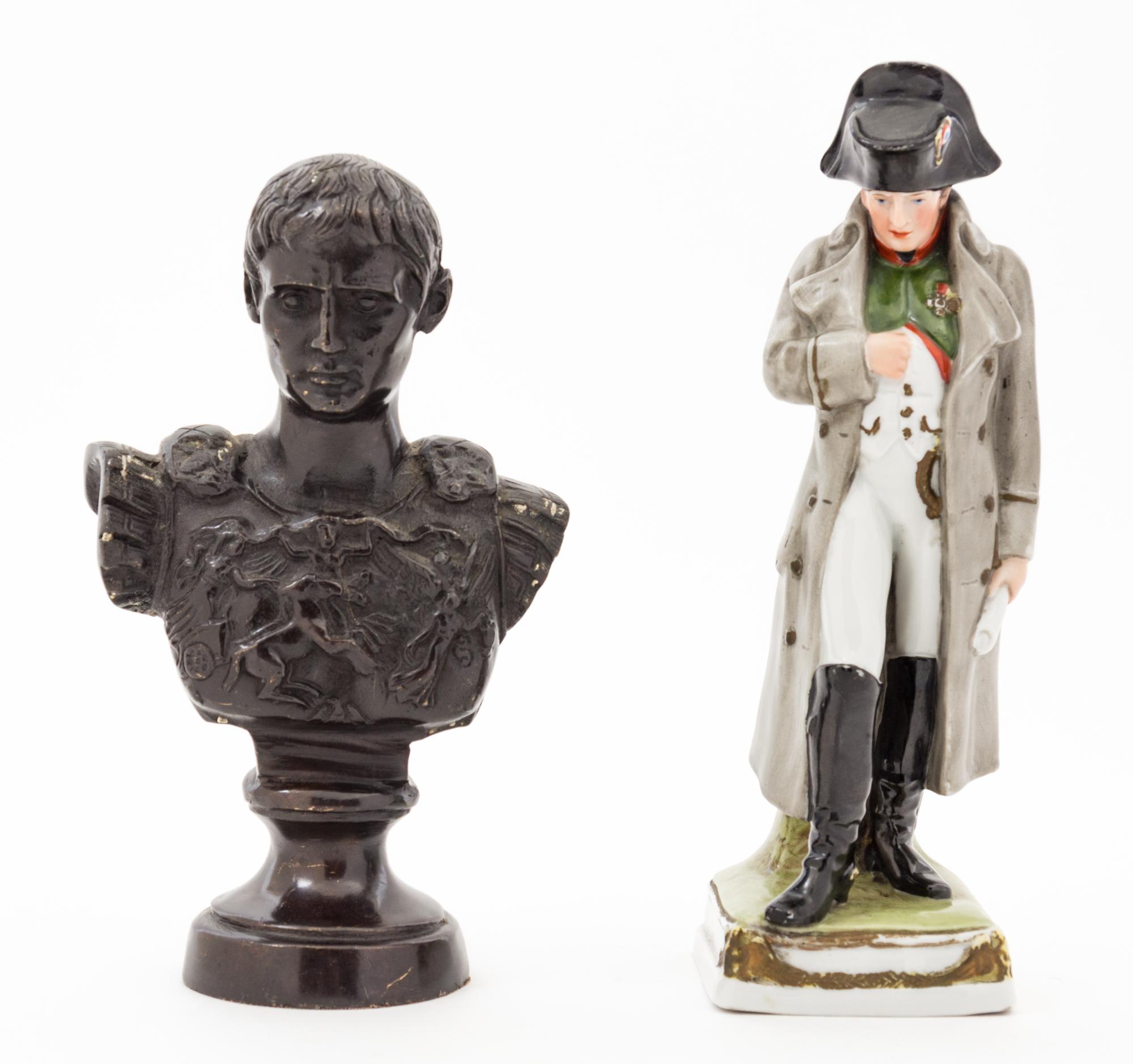 Two Napoleonic Decorative Articles Height of porcelain figure 8 inches.