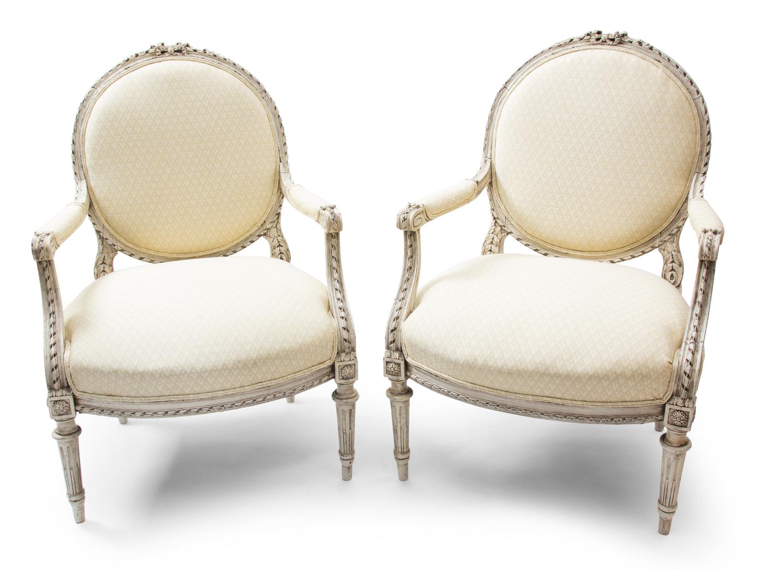 A Pair of Louis XVI Style Painted Fauteuils — LATE 19TH CENTURY