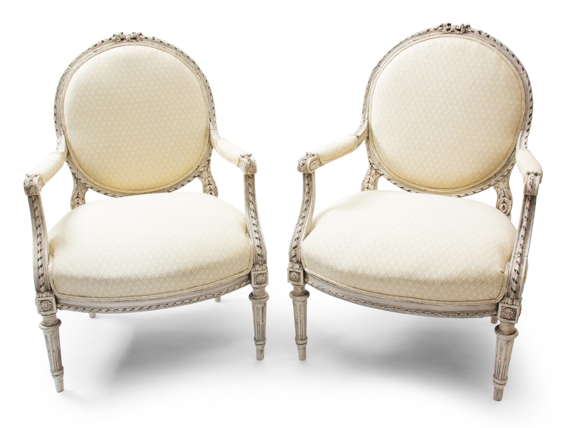 A Pair of Louis XVI Style Painted Fauteuils — LATE 19TH CENTURY