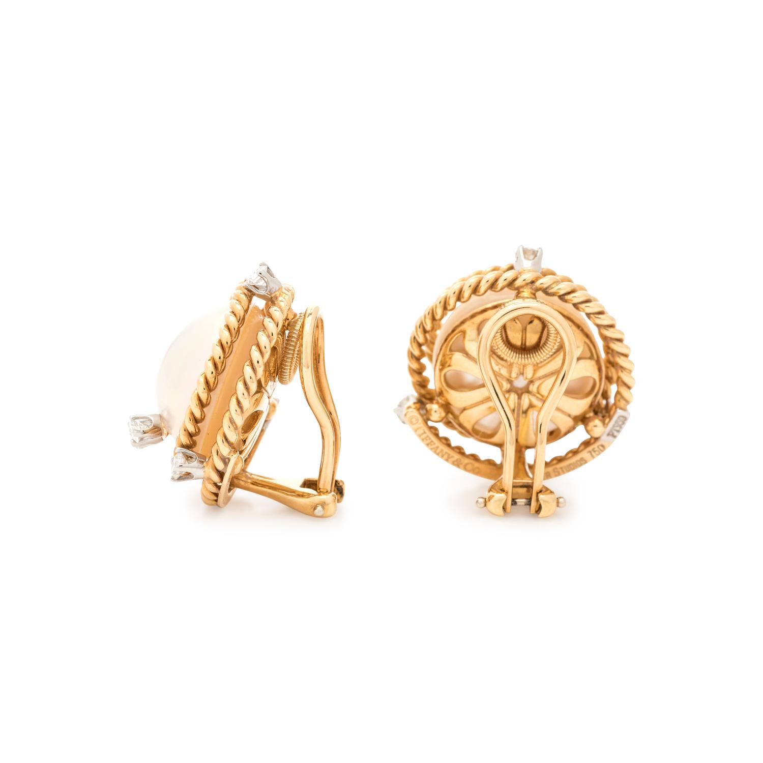 TIFFANY & CO., SCHLUMBERGER, MABE PEARL AND DIAMOND EARCLIPS
