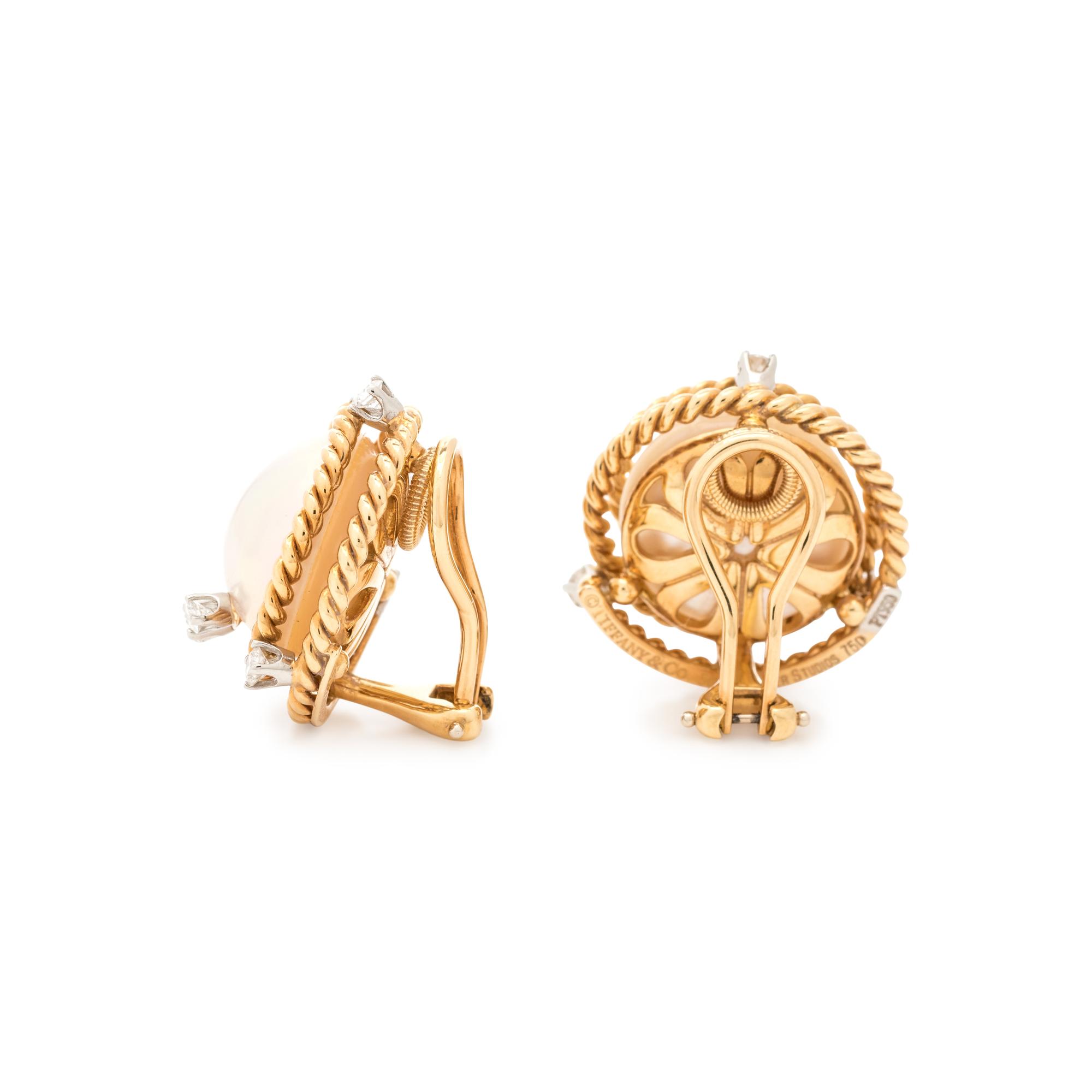 TIFFANY & CO., SCHLUMBERGER, MABE PEARL AND DIAMOND EARCLIPS