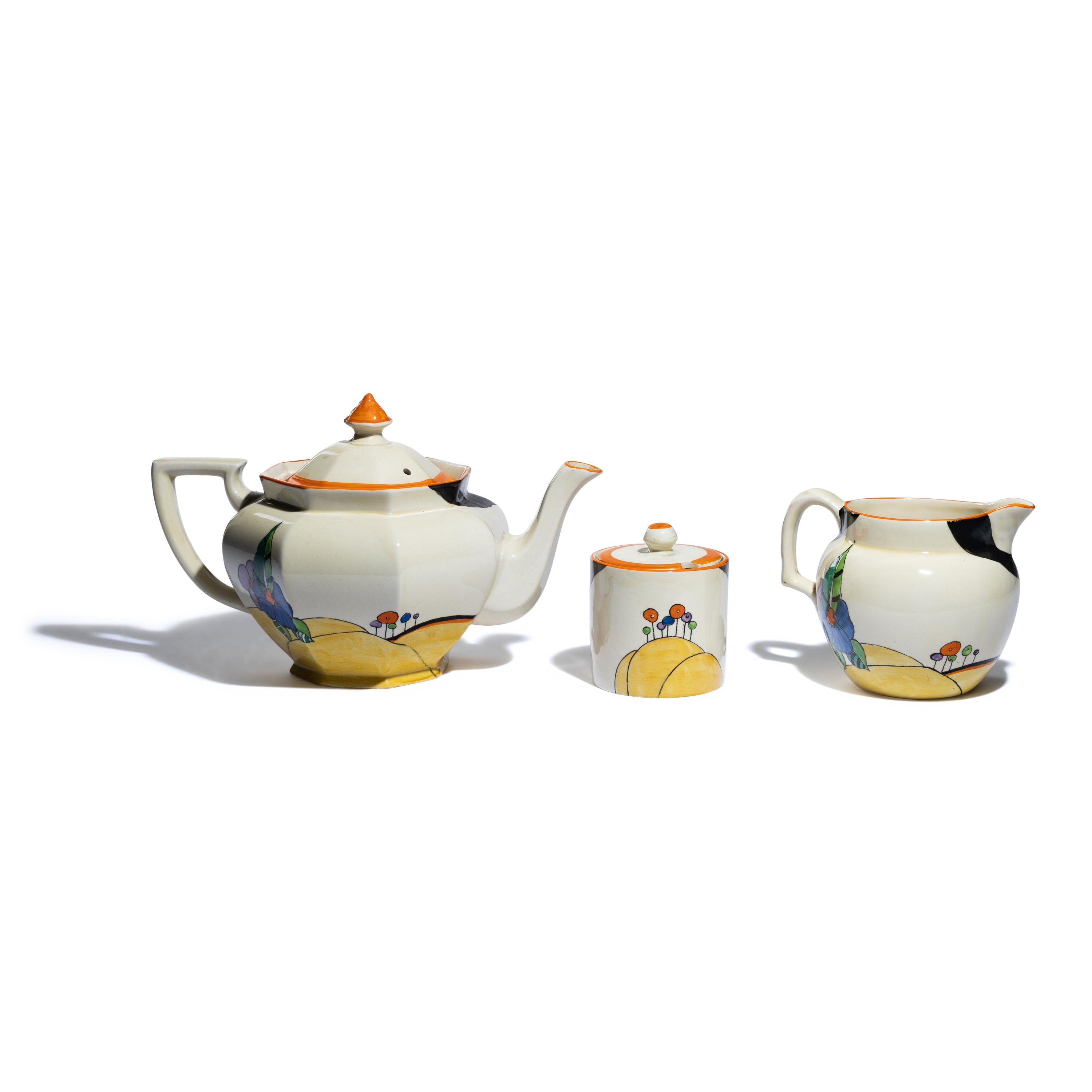 Clarice Cliff (English, 1899-1972) — Woodland, pattern tea trio