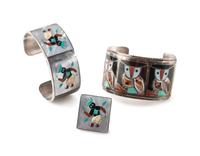 Zuni Silver and Mosaic Inlay Cuff Bracelets and Ring