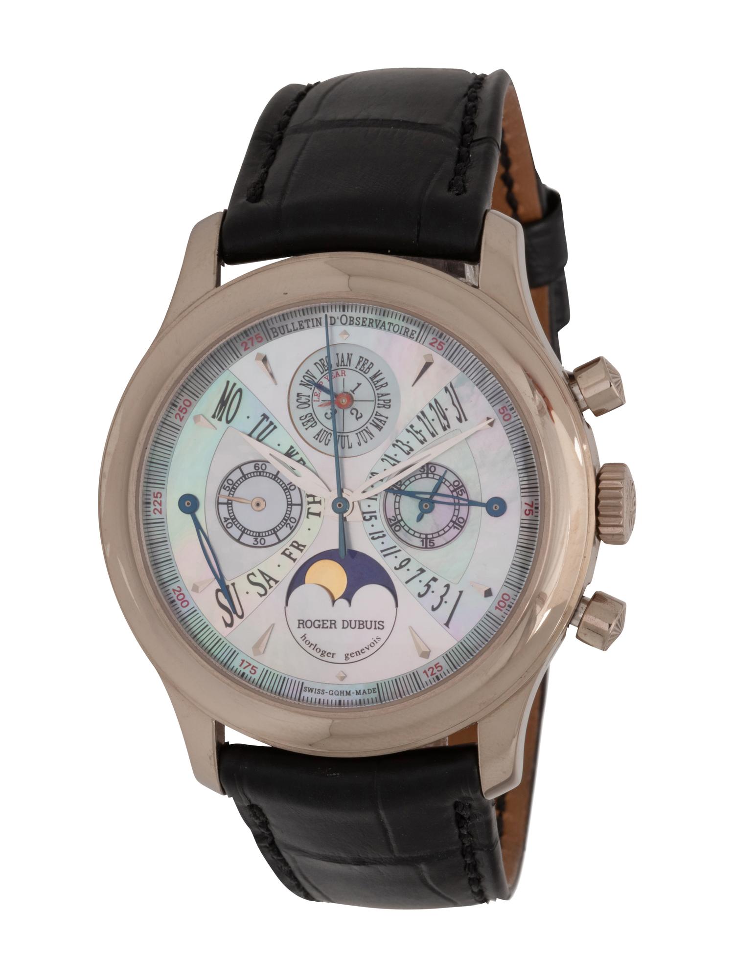 ROGER DUBUIS, 18K WHITE GOLD PERPETUAL CALENDAR CHRONOGRAPH 'HOMMAGE' WATCH