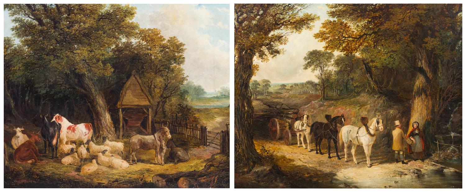 John Frederick Herring, Sr., (British, 1795-1865), The Farmyard and The Timber Wagon, 1840 (a pair of works)