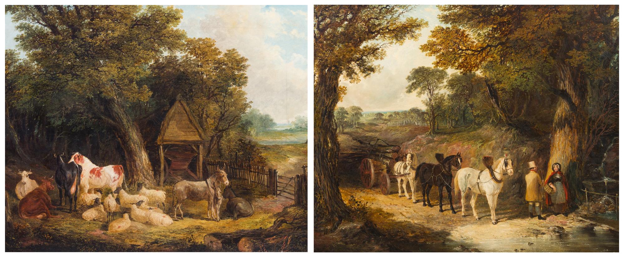 John Frederick Herring, Sr., (British, 1795-1865), The Farmyard and The Timber Wagon, 1840 (a pair of works)