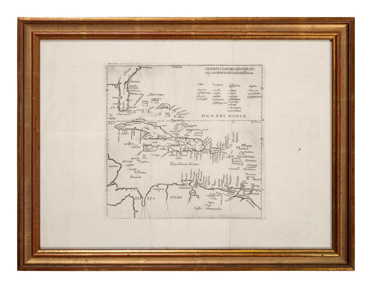 DE HERRERA Y TORDESILLAS, Antonio. Descripcion del Destricto del Audiencia de la Espanola Antonio de Herrera y Tordesillas . Madrid, 1601 [but ca 1726].