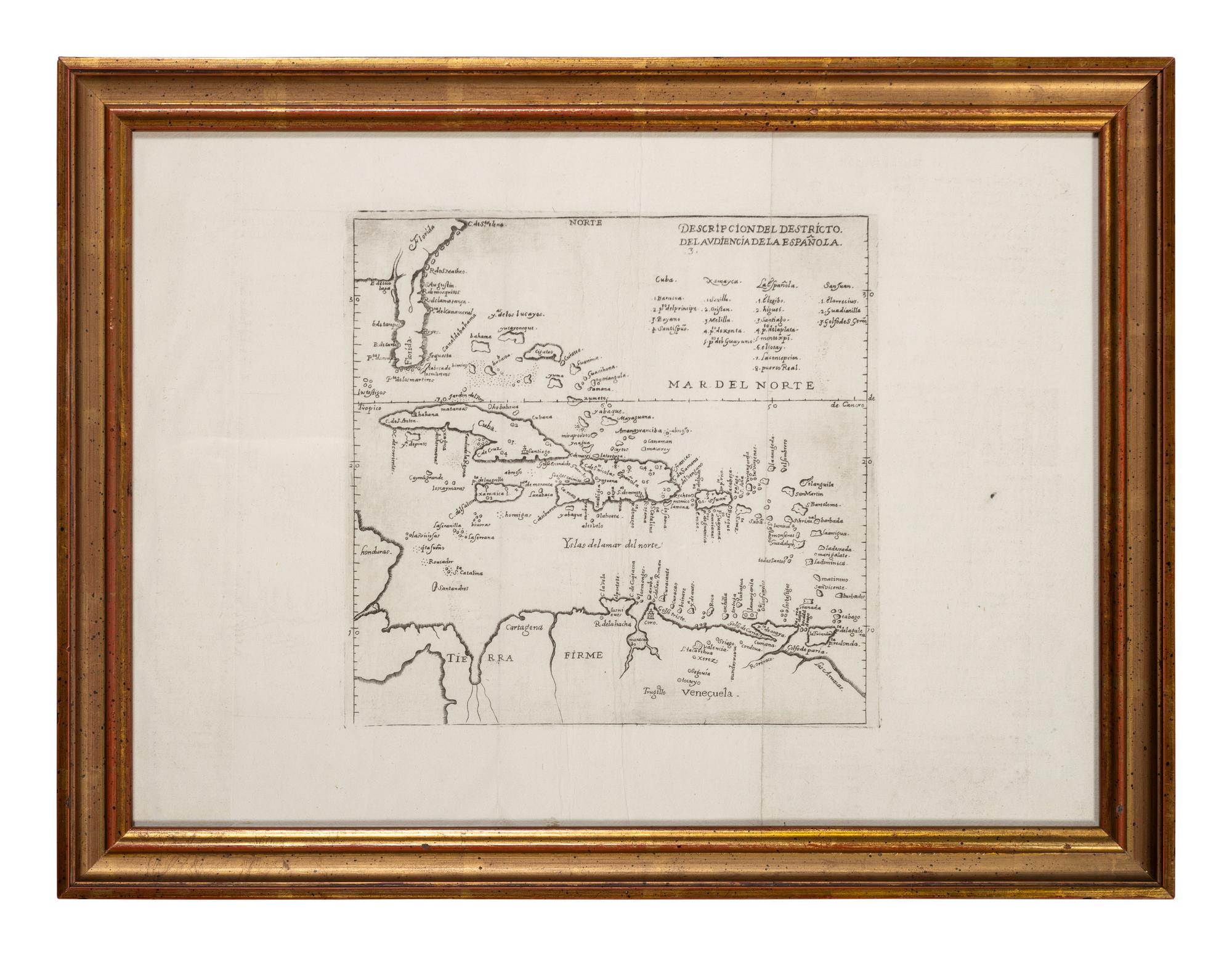 DE HERRERA Y TORDESILLAS, Antonio. Descripcion del Destricto del Audiencia de la Espanola Antonio de Herrera y Tordesillas . Madrid, 1601 [but ca 1726].
