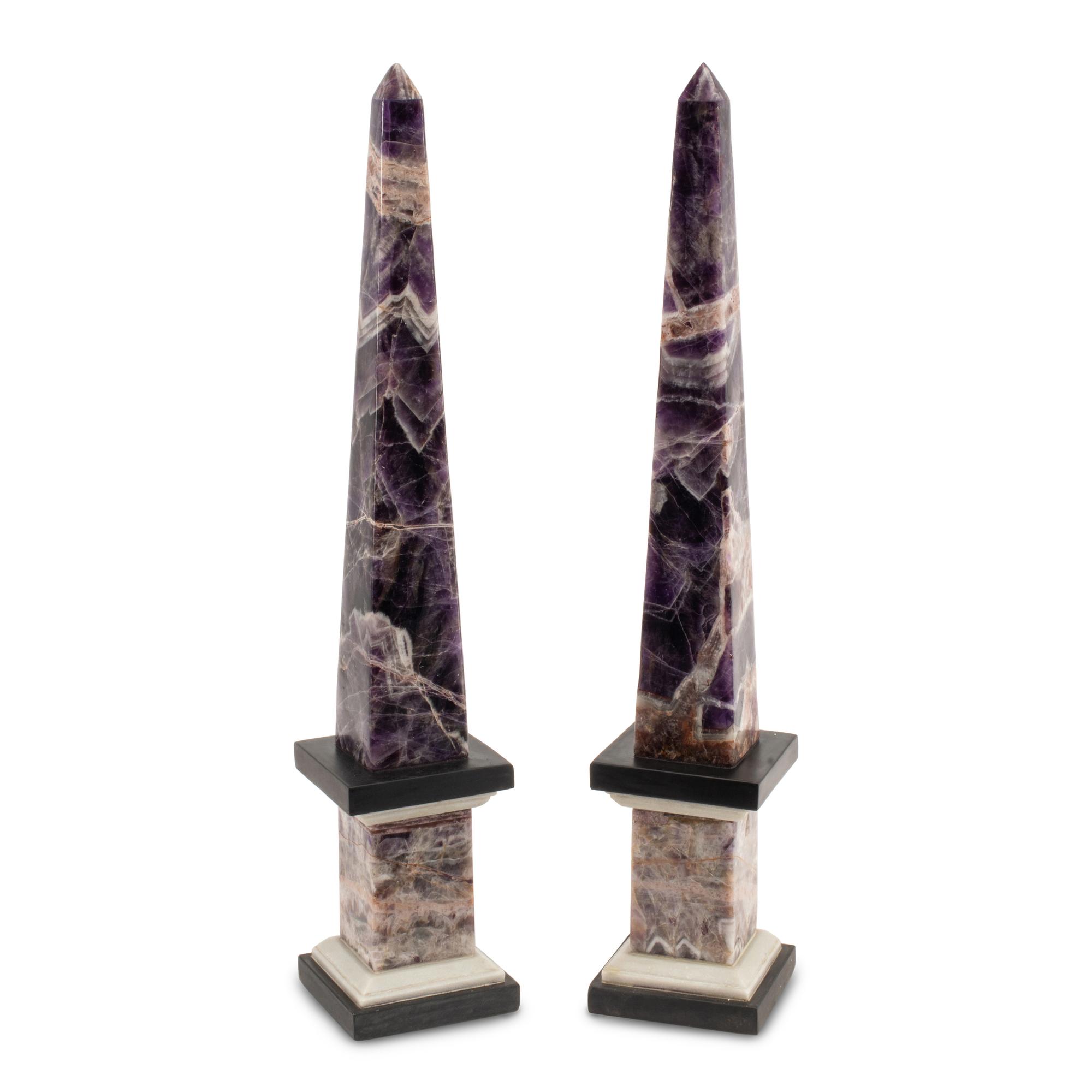 A Pair of Amethyst and Marble Obelisks