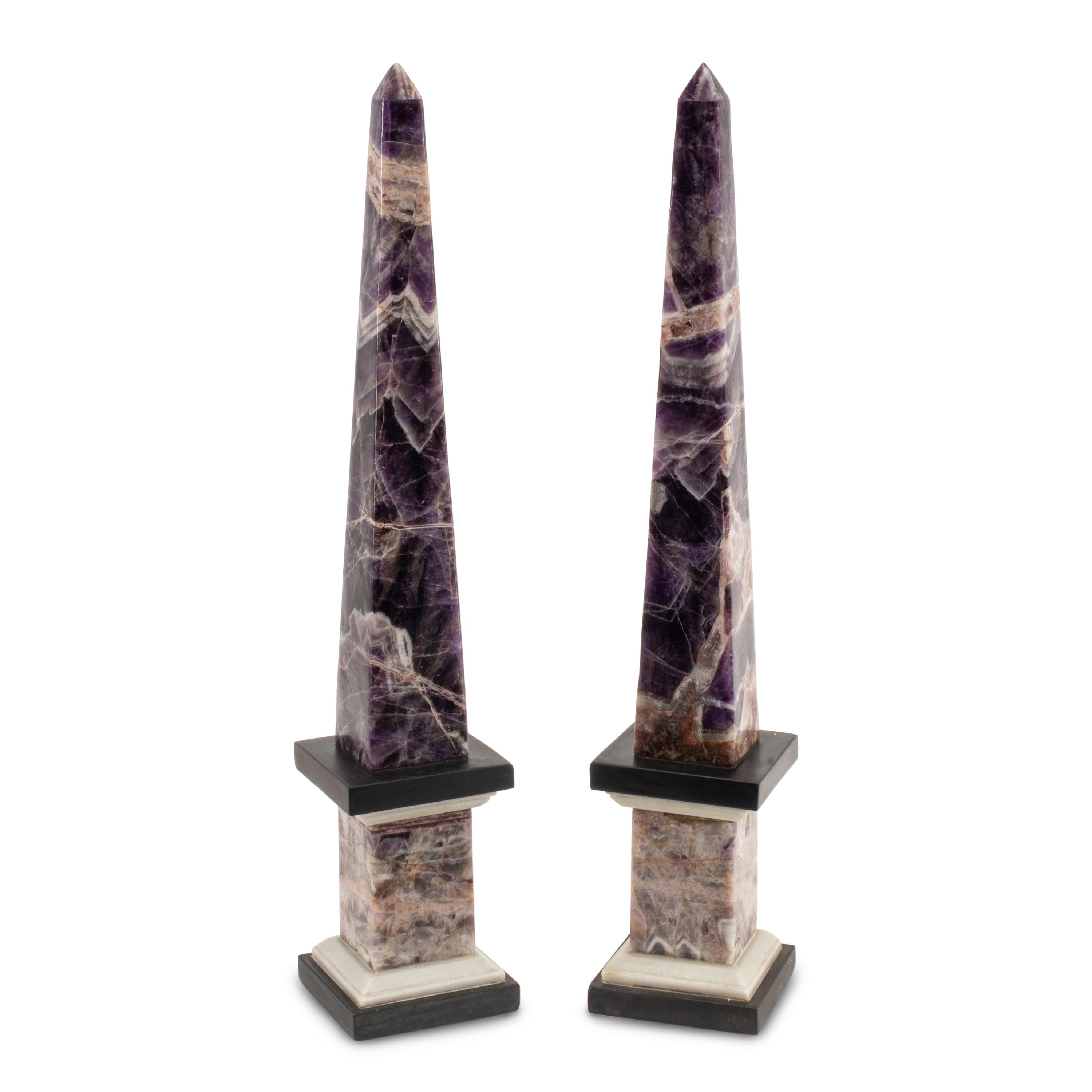 A Pair of Amethyst and Marble Obelisks