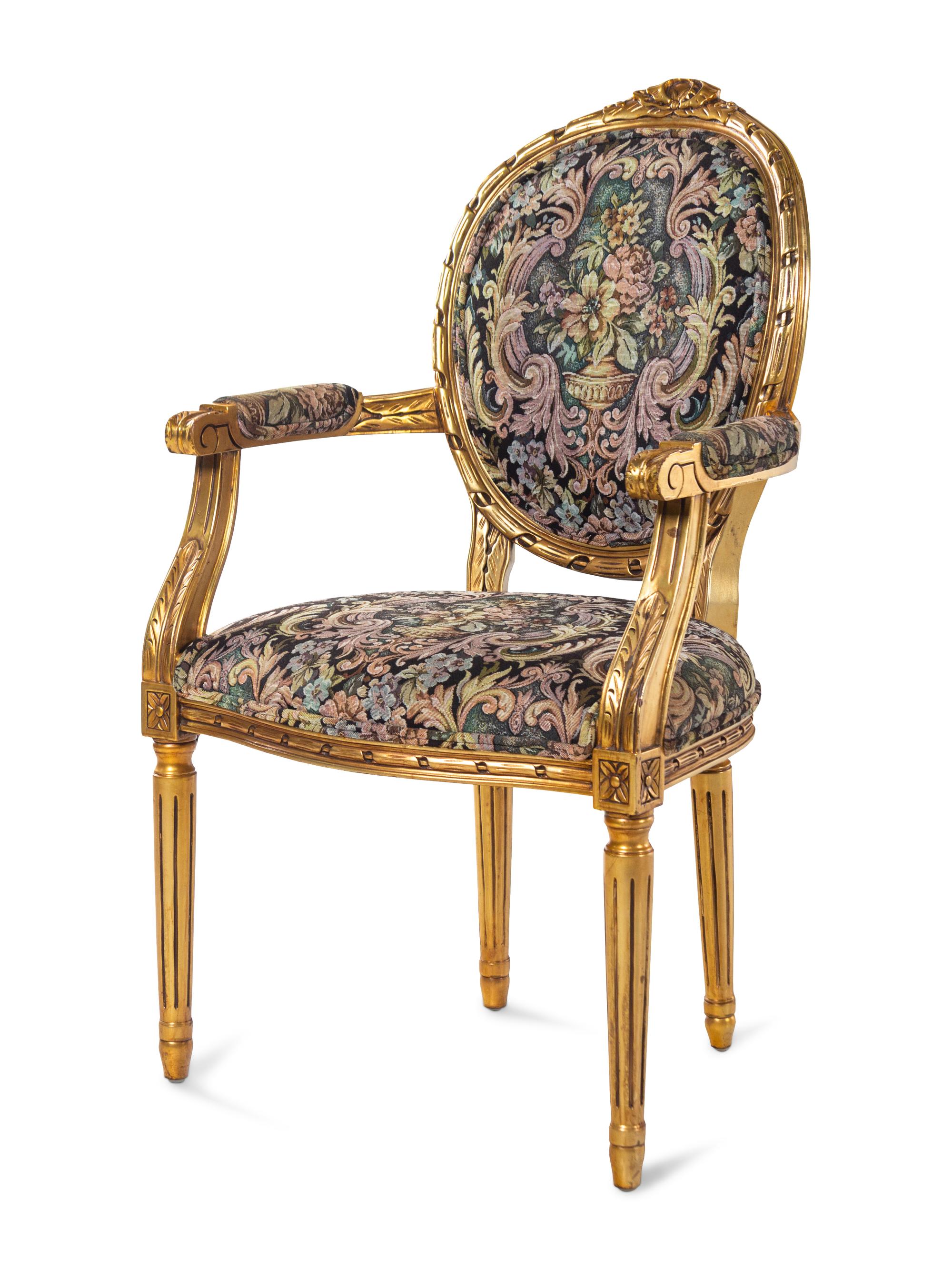 A Set of Four Louis XVI Style Giltwood Fauteuils