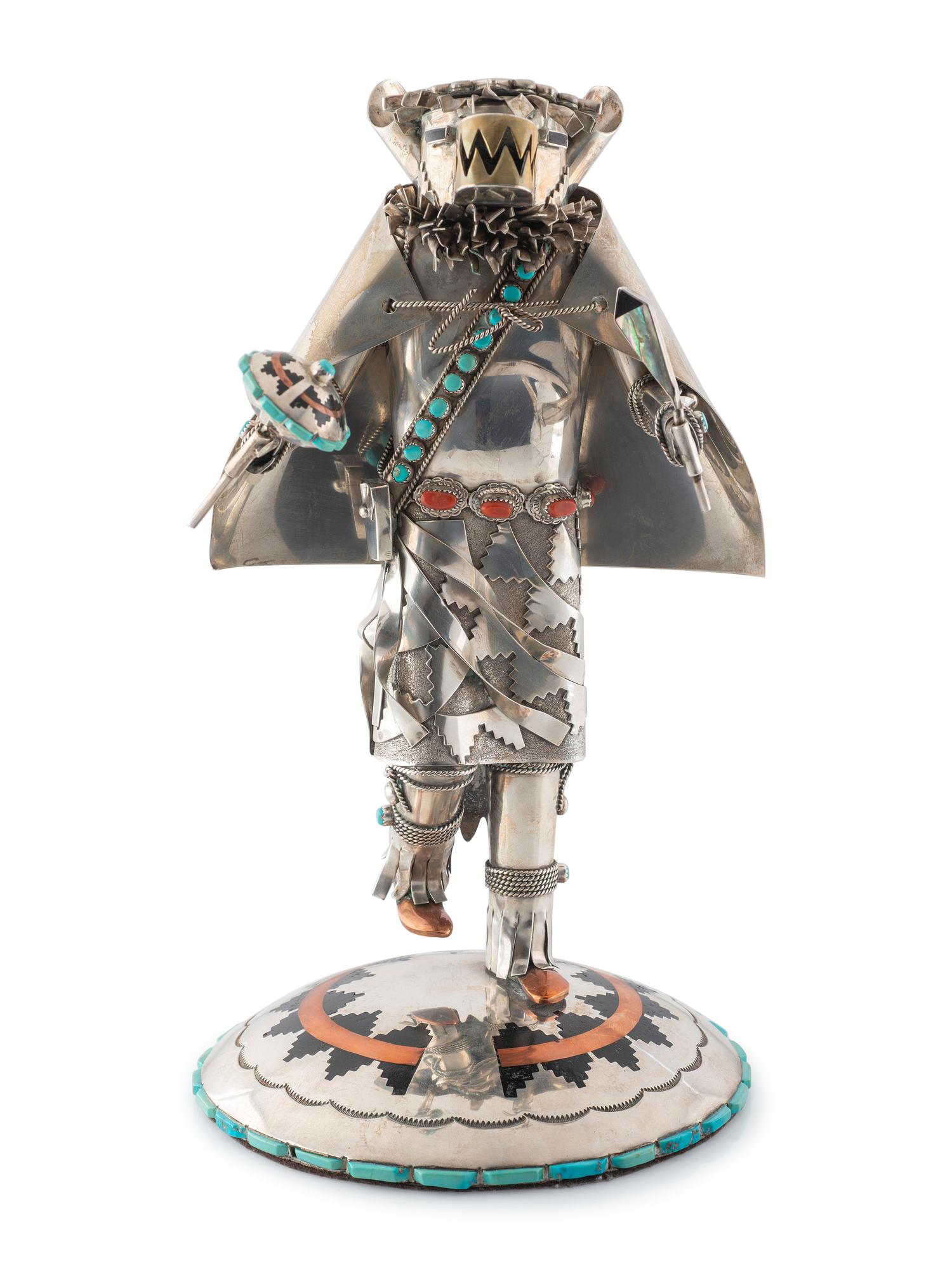 Navajo Silver Katsina, with Turquoise, Coral, Brass, and Copper Accents