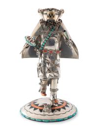 Navajo Silver Katsina, with Turquoise, Coral, Brass, and Copper Accents