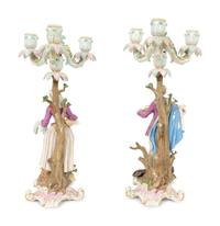 A Pair of Meissen Porcelain Figural Candelabra