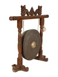 A Indonesian Gamelan Gong on Carved Wood Stand with Mallet — 19th/20th Century