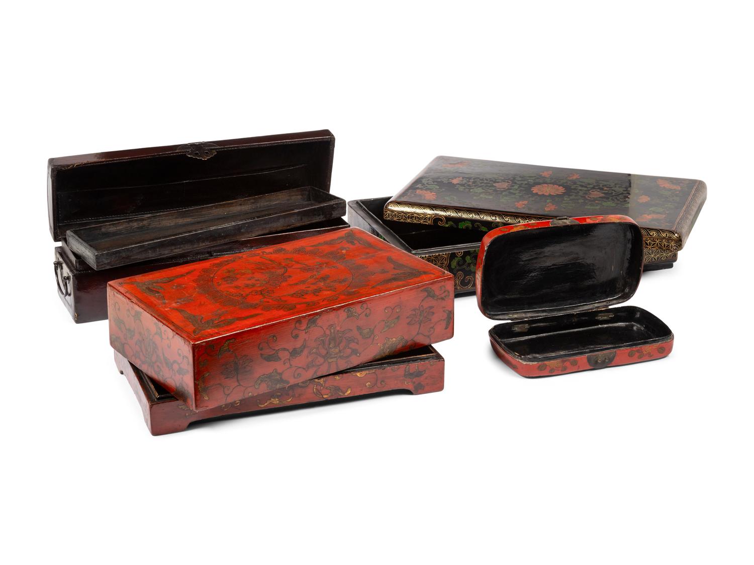 Four Chinese Polychrome Lacquered Boxes