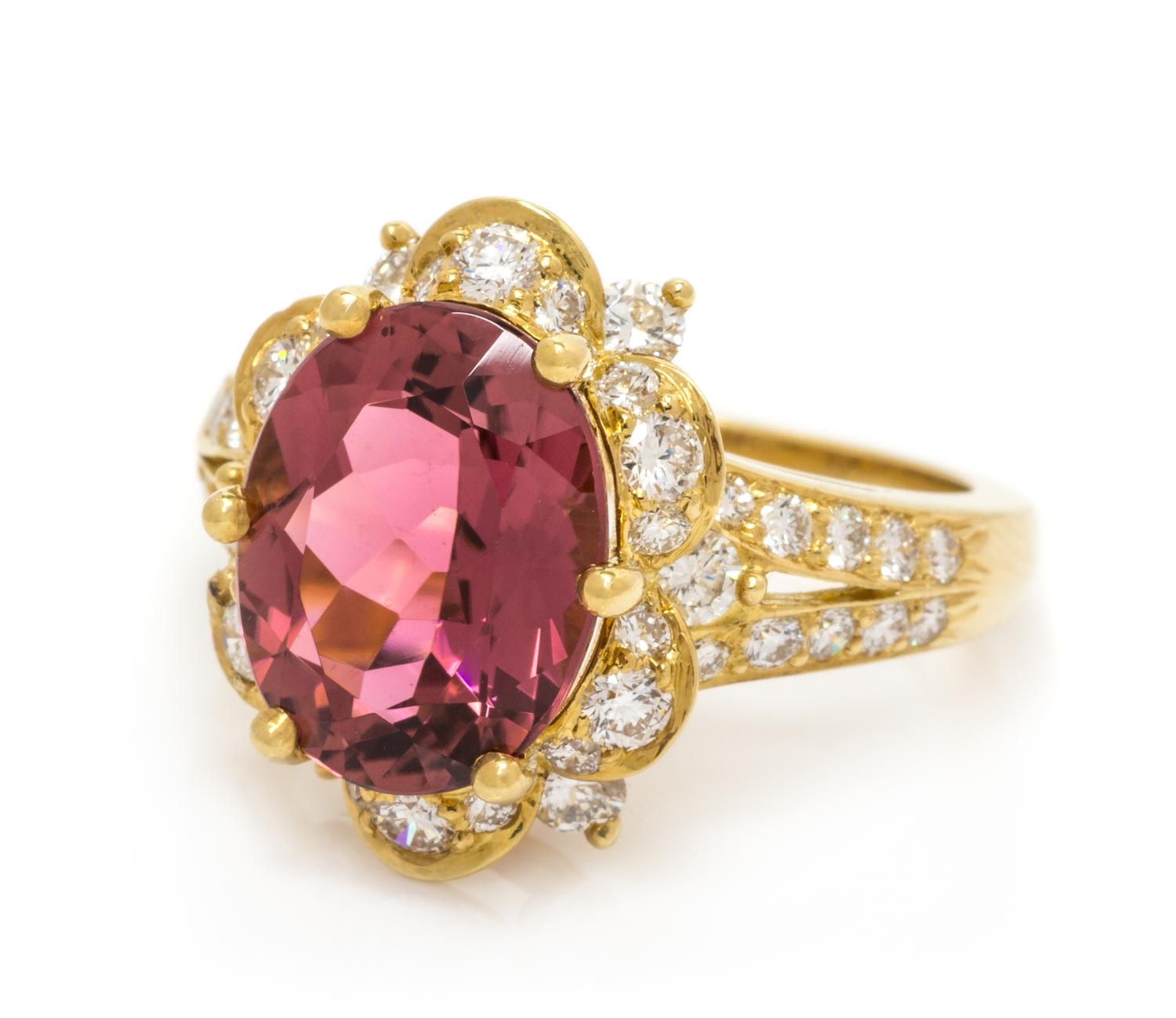 An 18 Karat Yellow Gold, Pink Tourmaline and Diamond Ring, Kurt Wayne, 5.35 dwts.