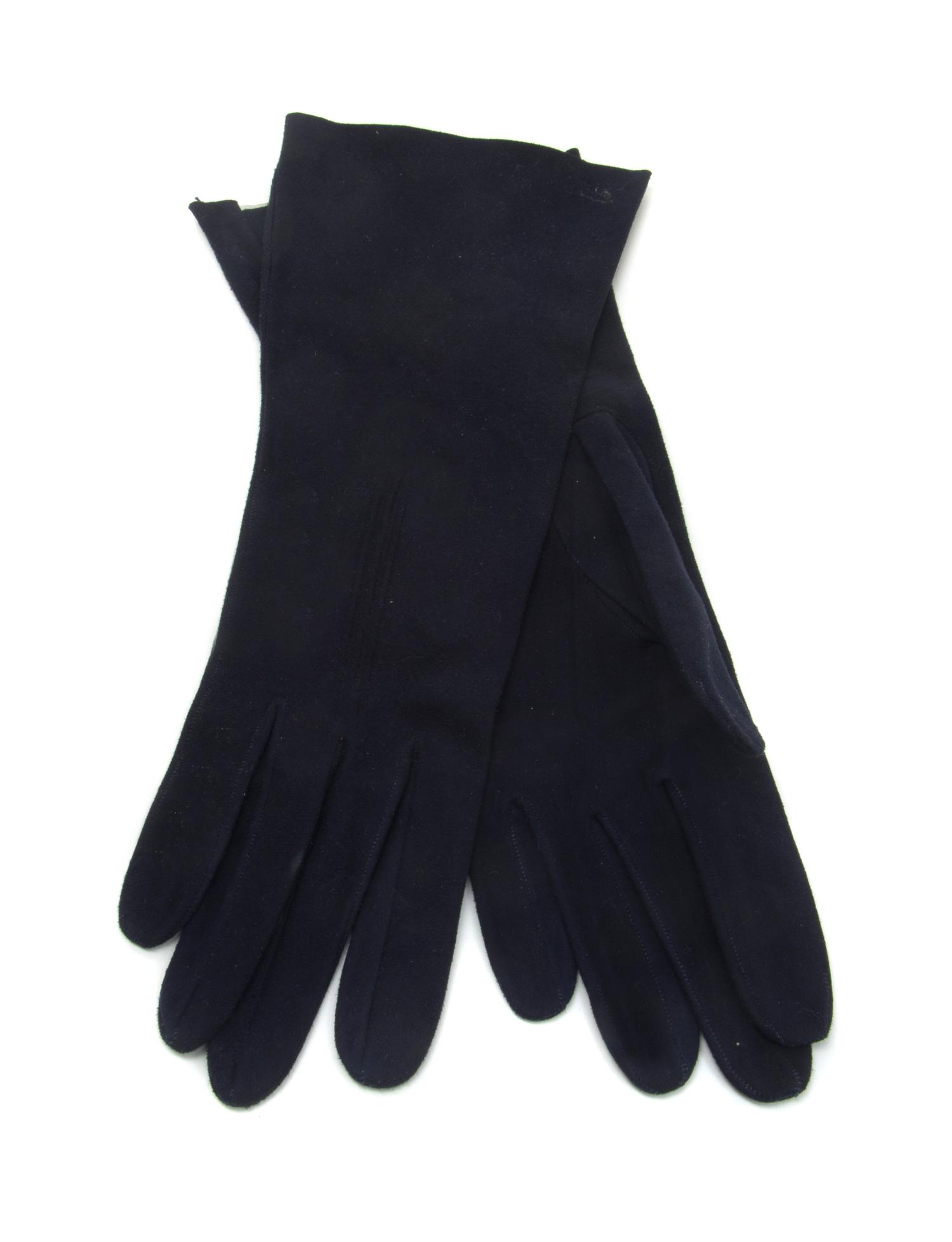 A Pair of Hermes Navy Suede Gloves. Size 6 1/2.