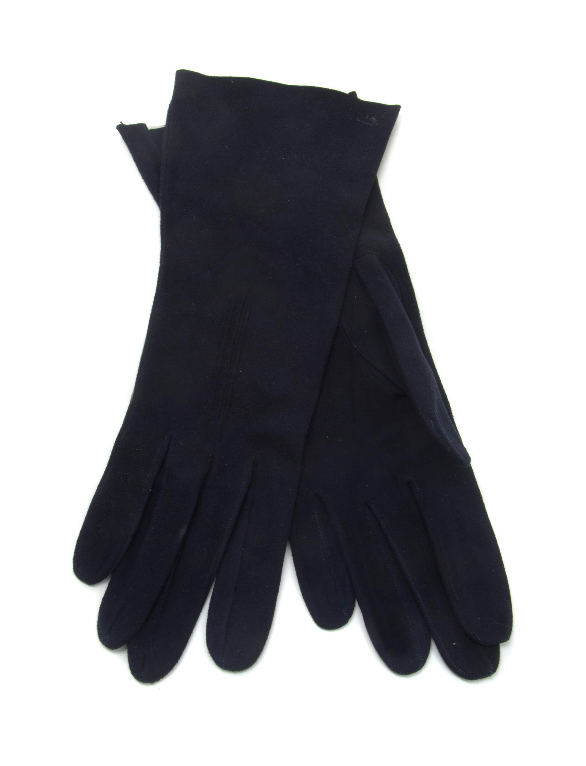 A Pair of Hermes Navy Suede Gloves. Size 6 1/2.