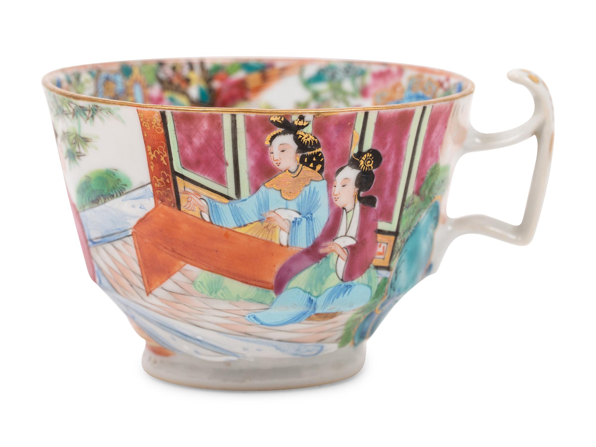 Ten Chinese Export Rose Medallion Porcelain Cups