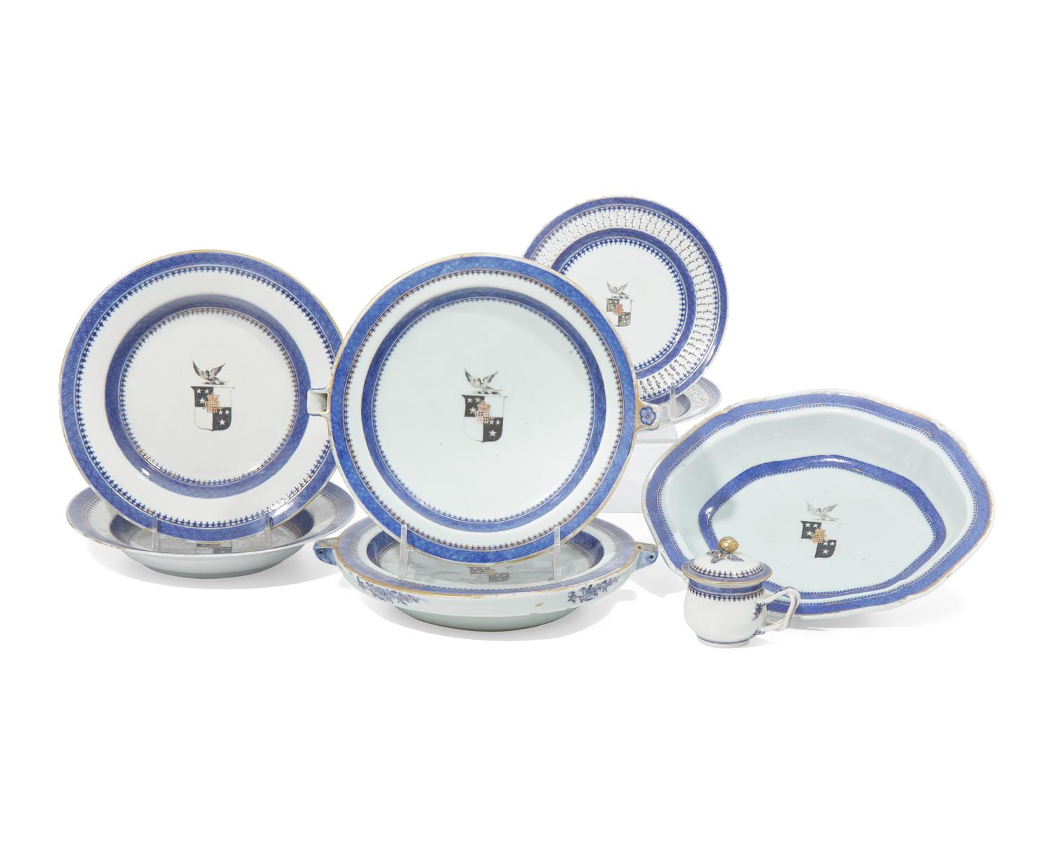 A group of eight Chinese Export porcelain tablewares from the "Newton Service," made for the English Market, circa 1770-1785