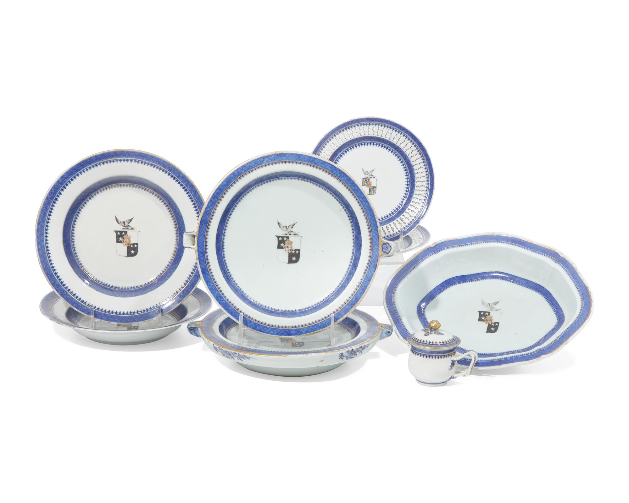 A group of eight Chinese Export porcelain tablewares from the "Newton Service," made for the English Market, circa 1770-1785