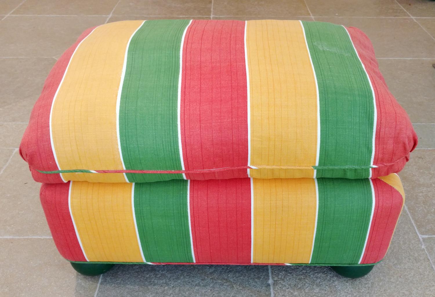 A Pair of Upholstered Ottomans Height of first 15 1/2 inches.
